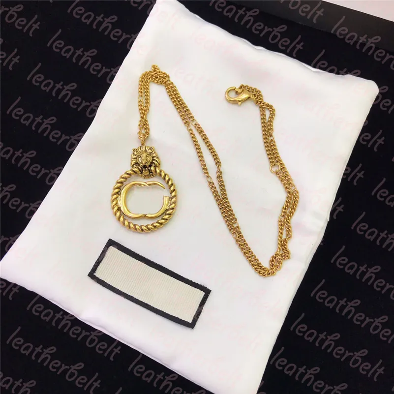 Round Pendant Necklace Chic Gold Plated Necklace Double Letter Pendants Thin Chain Tiger Party Necklaces