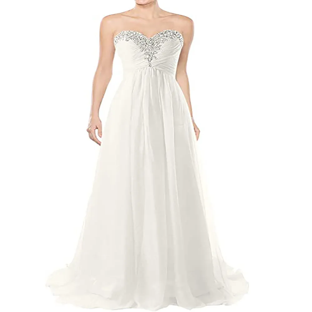 Trouwjurk Chiffon Strapless Crystal Satin Tule Backless Sweetheart Bridale jurken