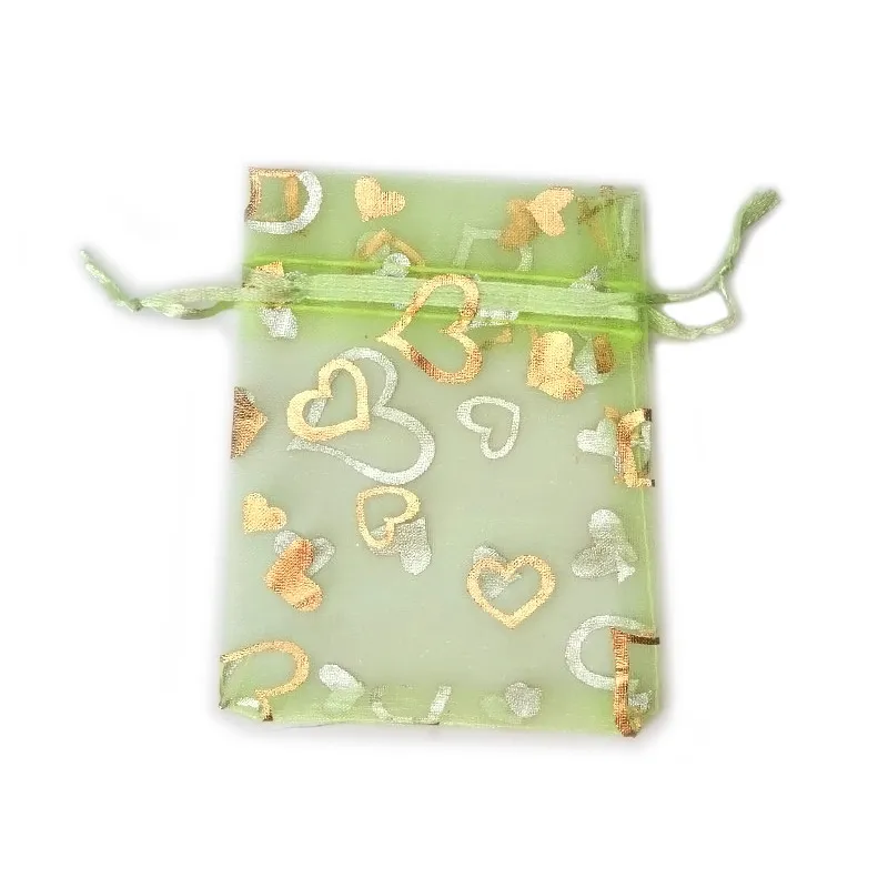 200Pcs Gold Heart Organza Drawstring Bags Gift Wrap Wedding Favor Bag 7X9 cm Multi Colors