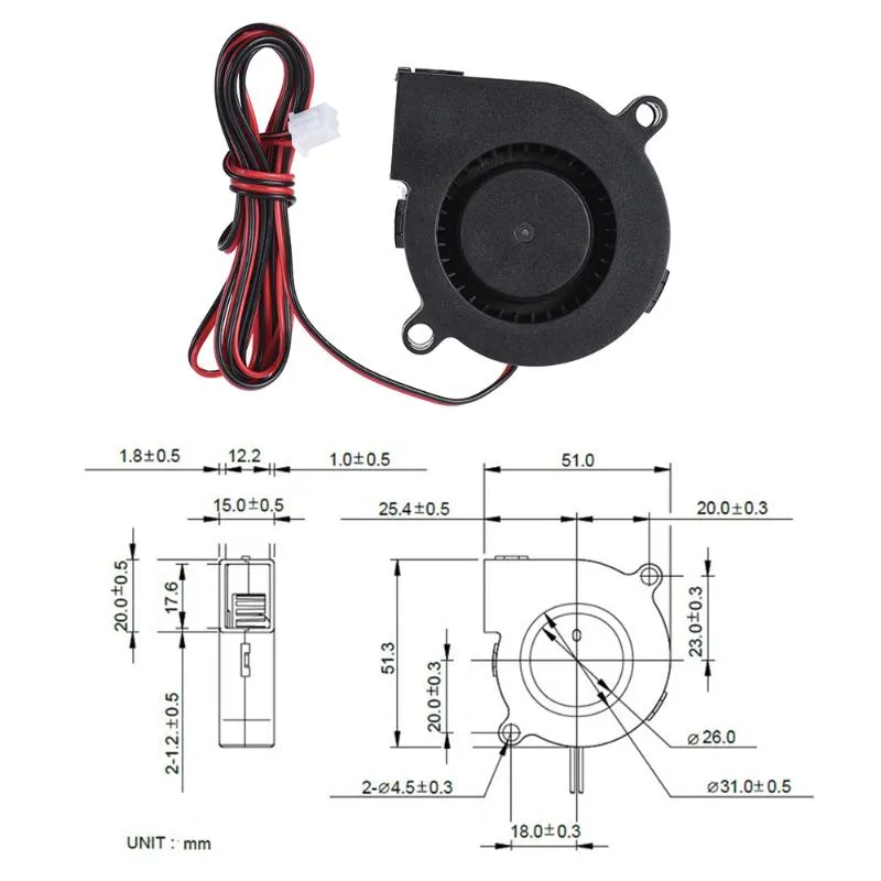 Imprimantes Pièces d'imprimante Ventilateur De Refroidissement Radial 12V DC 50mm Extrudeuse D'extrémité Pour Imprimantes 3D RepRap I3