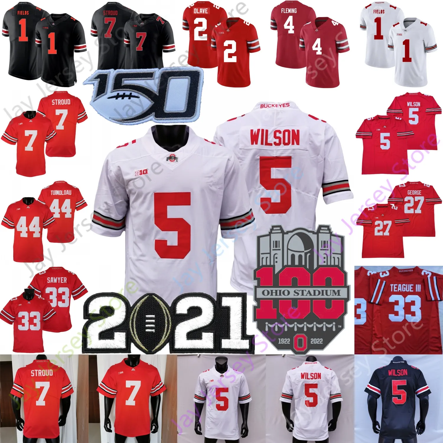 Ohio State Buckeyes Football NCAA College Jersey C.J. Stroud Justin Fields Chris Olave Julian Fleming Garrett Wilson George Jack Sawyer Teague III J.T. TUIMOLOAU