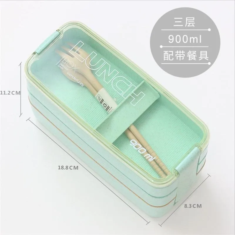 Lunch Box 3 Grid Wheat Straw Bento Transparent Lid Food Container For Work Travel Portable Student Lunch Boxes Containers