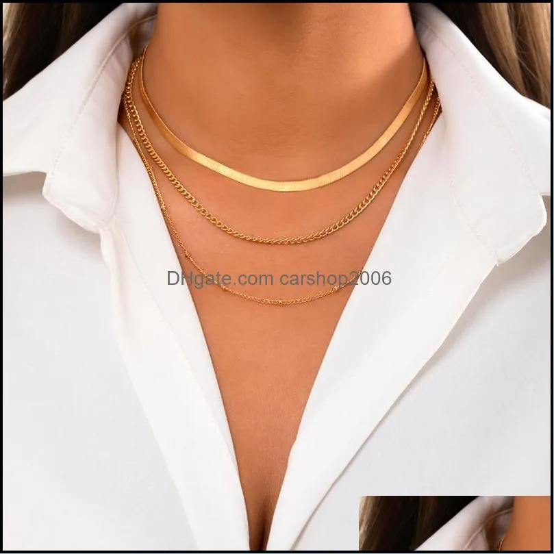 pendant necklaces punk multilayer flat blade snake chain choker neckalce for women fashion geometric round ball letter collier jewelry