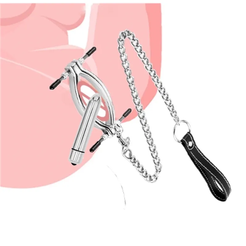 Metal Labia Clip Chain CLIT Stimulator Sexig Clamp Vagina Speculum Vibrator BDSM Bondage Exotic Torture Game Toys for Women