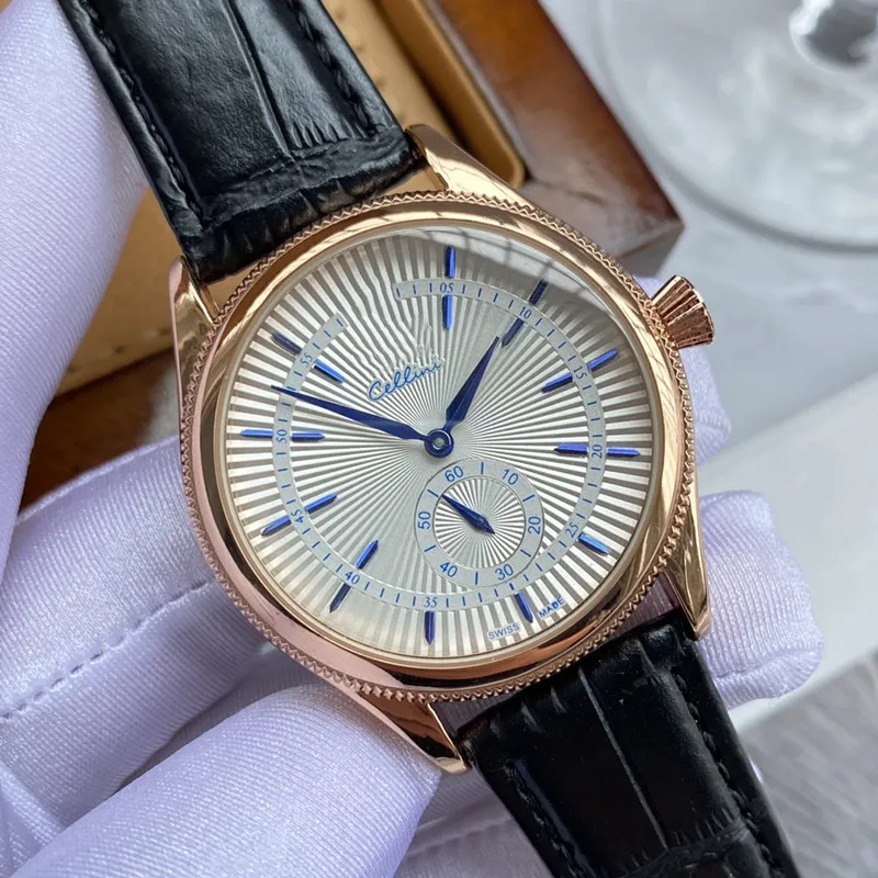 2022 Nuovi orologi da uomo di lusso a tre punti Piccolo ago che esegue i secondi 39 mm di diametro Orologio al quarzo di alta qualità LOGO del marchio leath2934