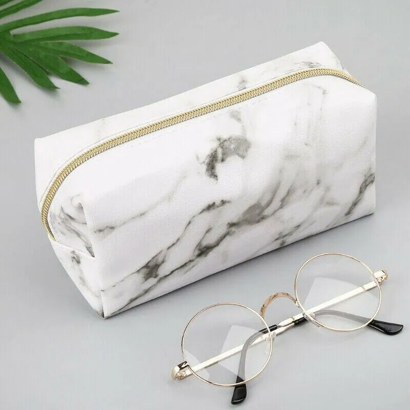 Storage Bags Large Cute Pencil Case Pen Box Zipper Marble Makeup Supplies Drop