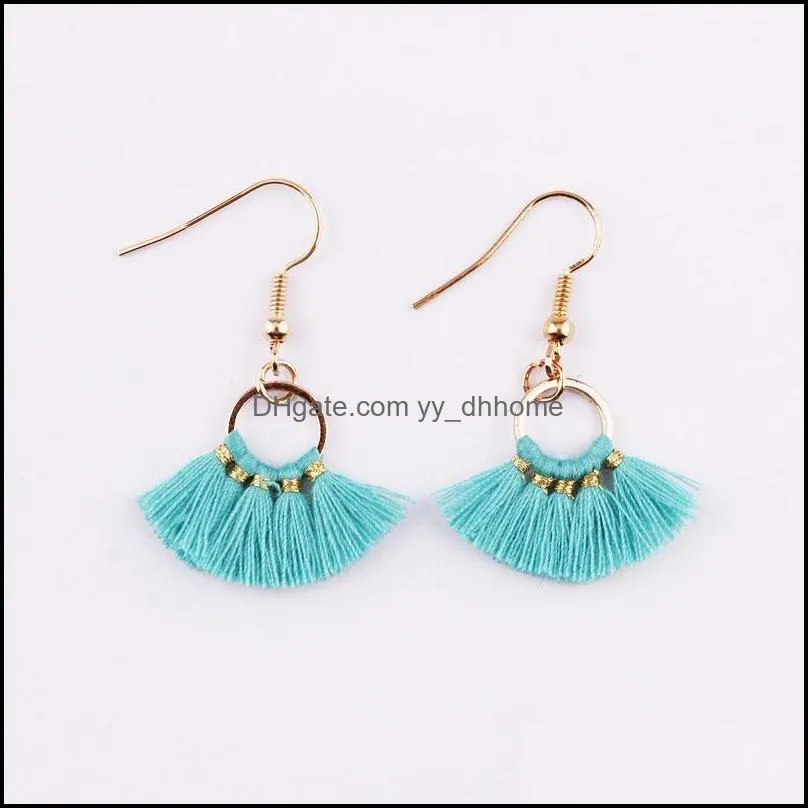 Trendy Mini Summer Bright Tassel Earrings for Women Gold Plated Circle Small Cotton Tassels Hook Earrings Jewelry Accessories