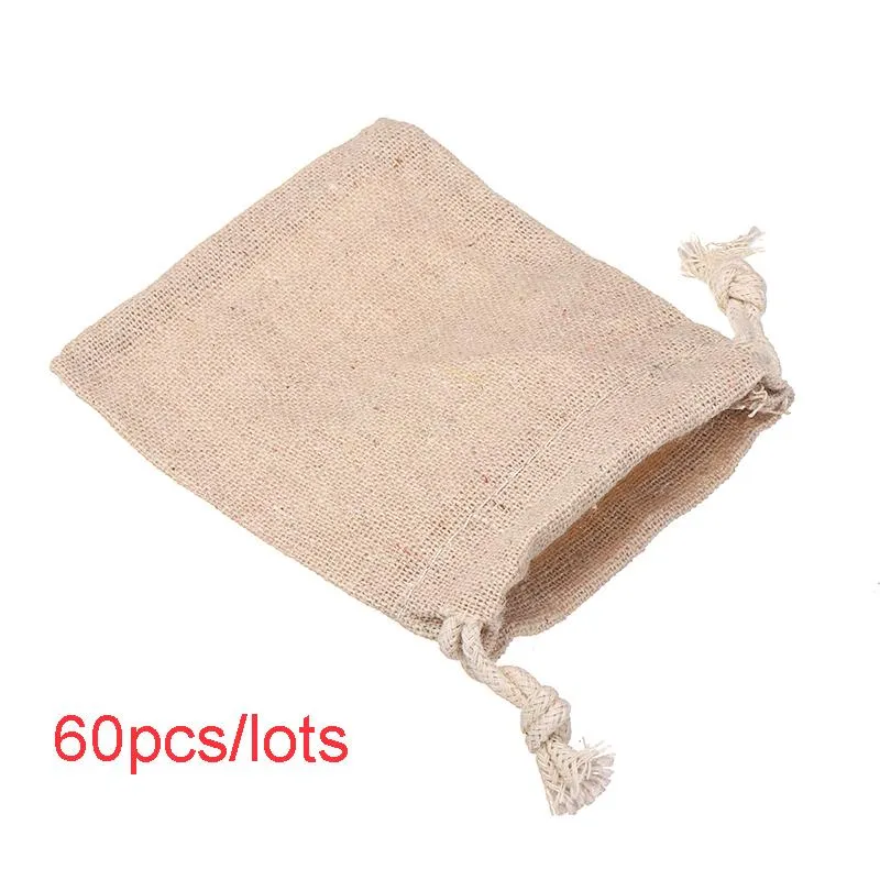 Cadeau cadeau 60pcs / lots ligne sac de cordon de jute sac de bonbons sacs de poche pour mini bijoux bonbons stockage cadeaux de Noël emballage cadeau