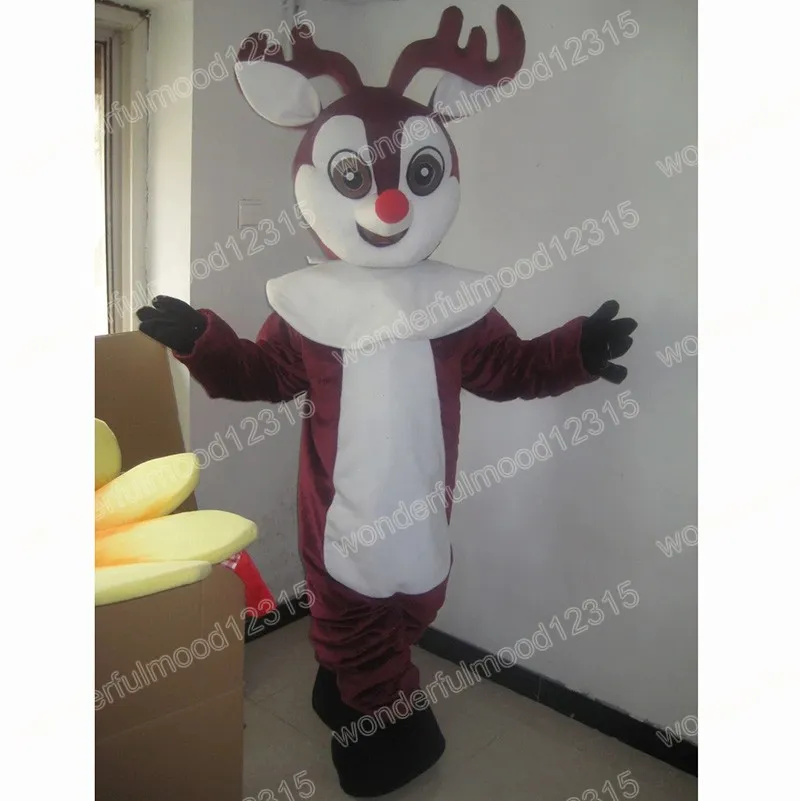 Performance Red Nose Deer Mascot Costumes Halloween Christmas Reindeer Carcher Character Outfits Suit Advertising Carnival Unisex vuxna outfit