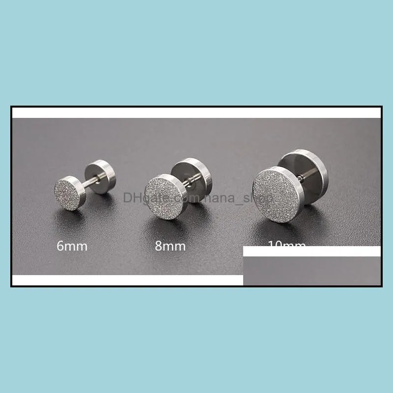 New Gothic Barbell Stud Earrings Titanium Steel Men s Punk 6-10MM Matte Double Sided Round Fake Ear Plugs For women Fashion Jewelry