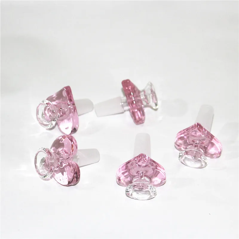 Shisha 14mm rosa Herzform Glasschale Male Joint Tabak Handschale Stück Rauchen Zubehör für Bong Wasserpfeife Bohrinsel Dabber Werkzeuge Wachs