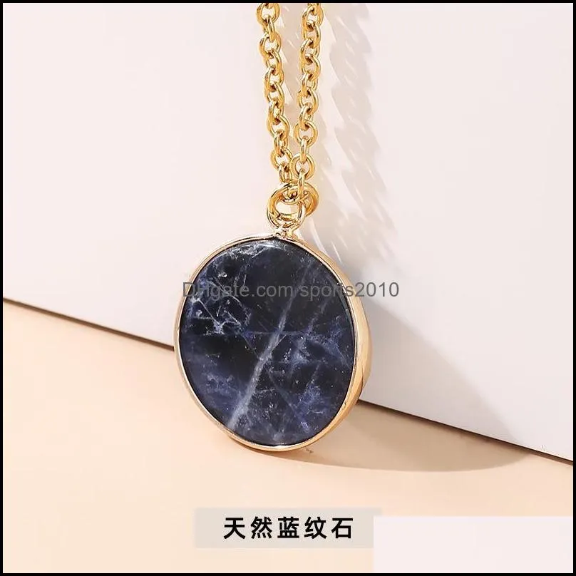 round stone crystal charms gold chain pendant necklaces tiger eye rose quartz wholesale jewelry for wome sports2010