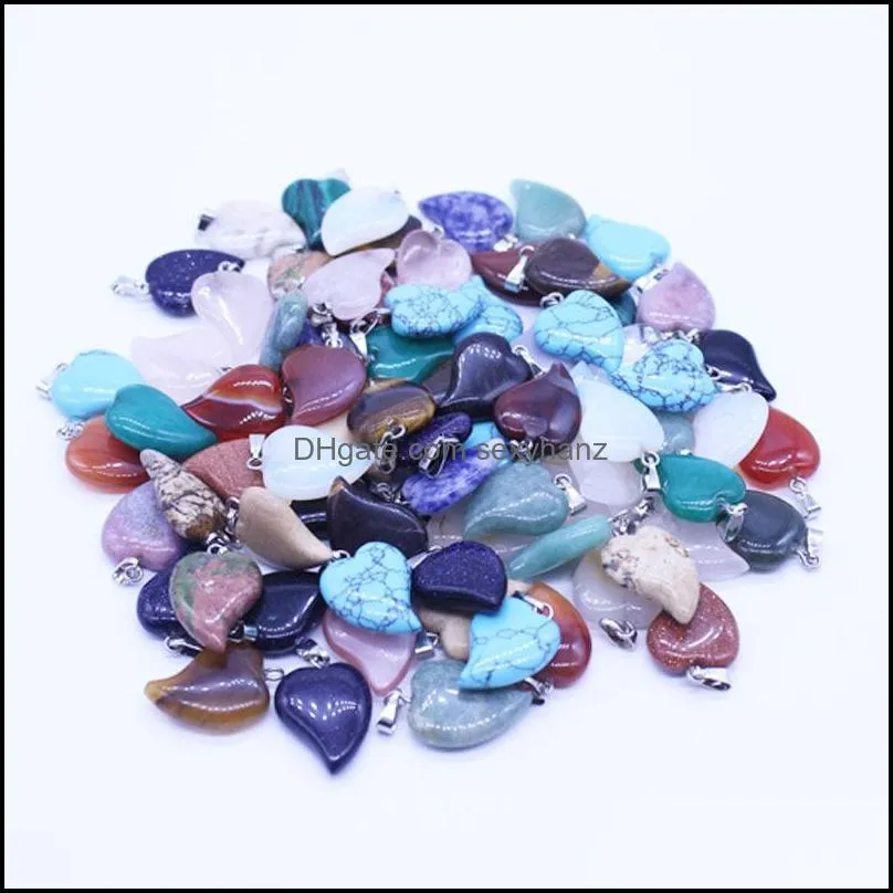 Fashion Natural Stone Gemstone Peach Hearts Charms Pendants Silver Plated Hook Fit Necklace Jewelry accessoriesZY1210