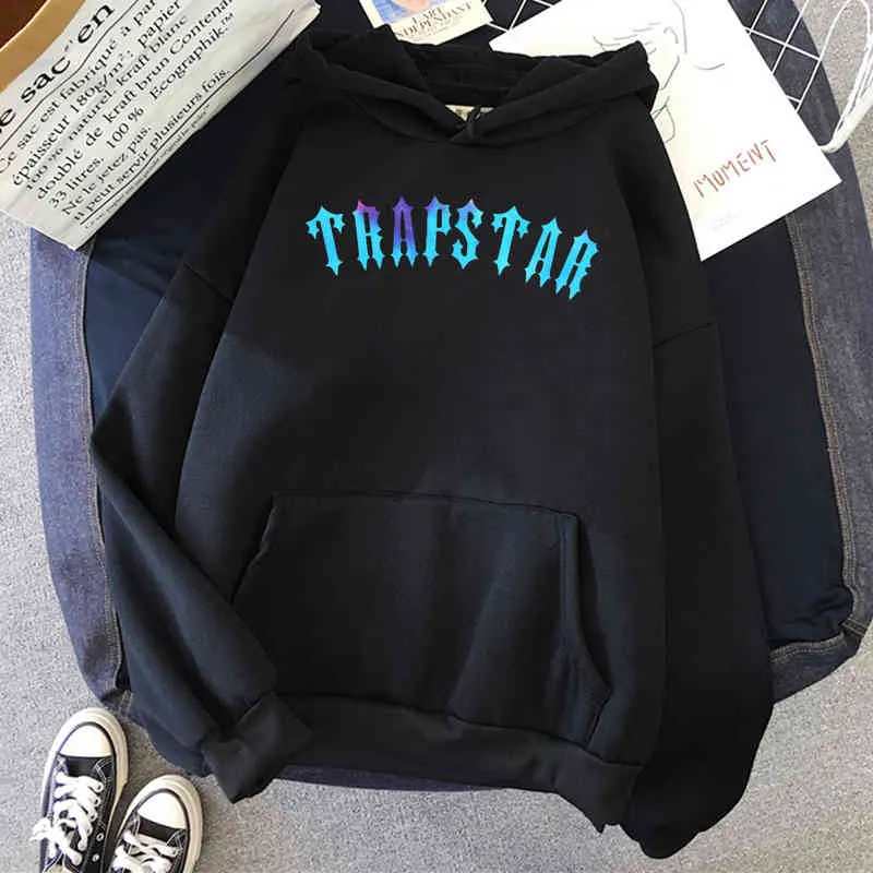 Trapstar London Design autocollant sweat à capuche pour homme dessin animé mode pulls à capuche col rond polaire vêtements automne sweat-shirt ample