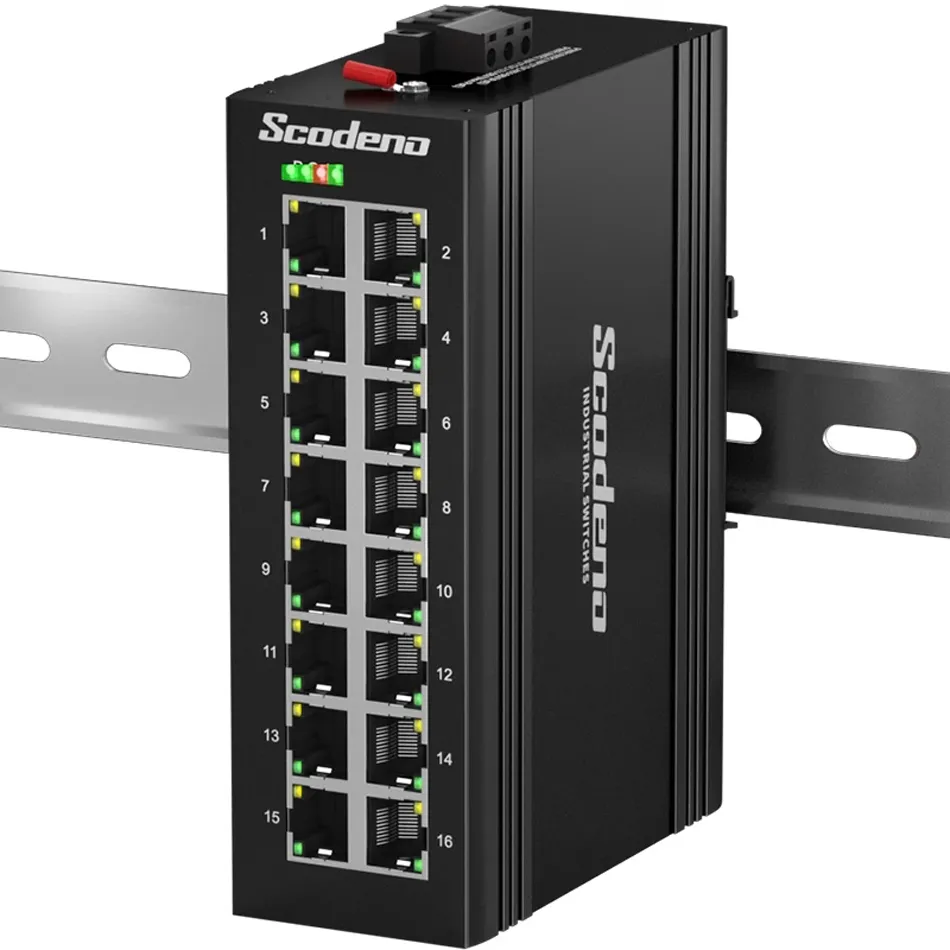 Scodeno-conmutador de red no administrado Industrial Gigabit, 16 puertos, 1000Mbps, para vigilancia IoT al aire libre, automatización Industrial IP40