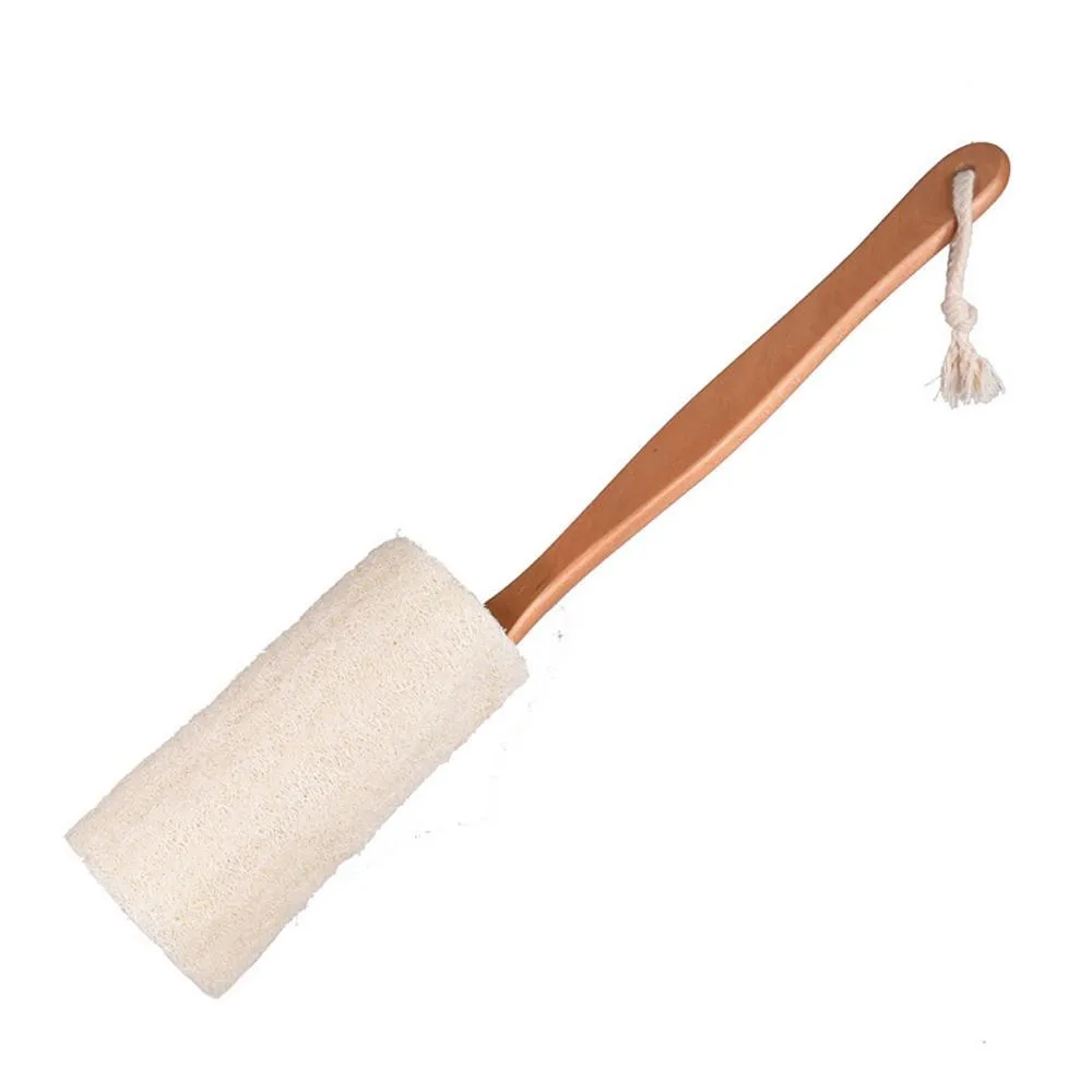 Natural Loofah Bath Brush with Long Wood Handle Exfoliating Dry Skin Shower Body Scrubber Spa Massager