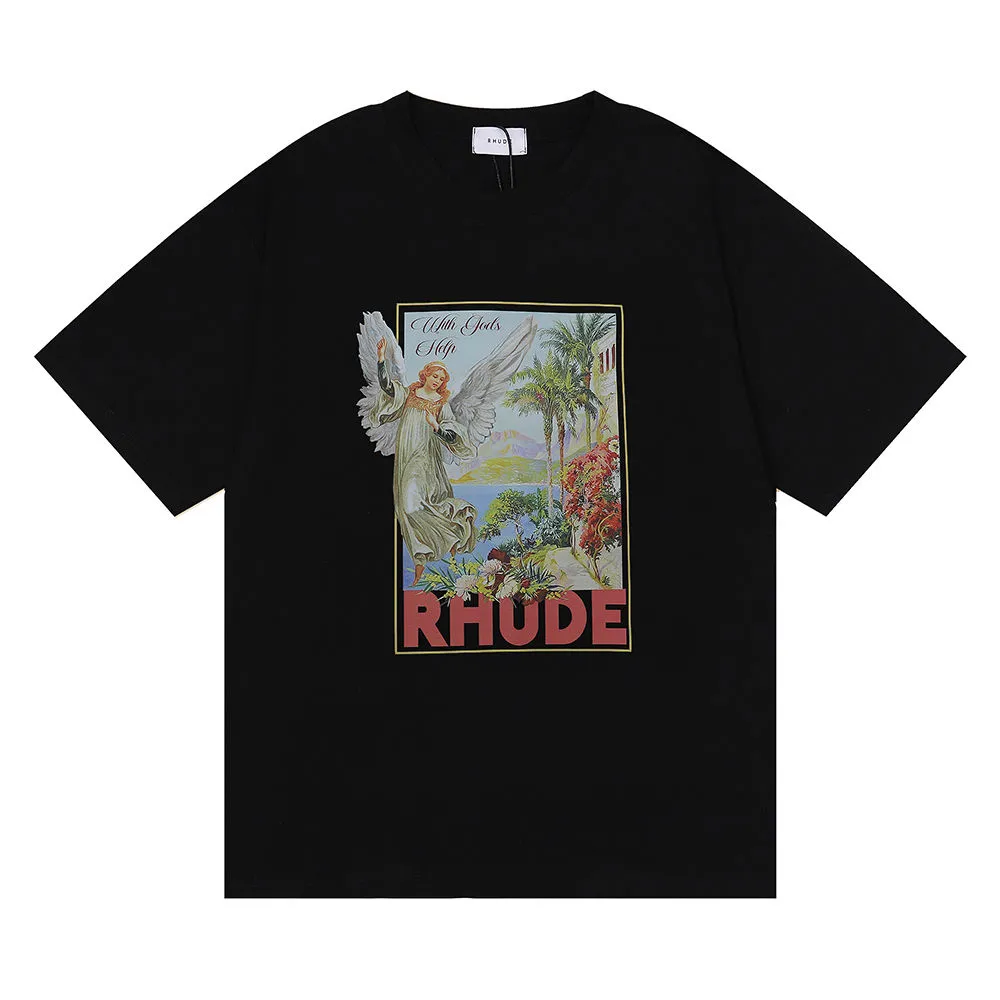 Rhude Designer Tshirts Tide Imprimé Mens T-shirts Men Femmes Faire Old Round Neck Sleeve Coton Tees High Street Hip Hap Hap Treetwear