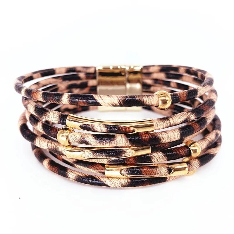 Leopard Läderarmband för kvinnor 2022 Mode Armband Bangles Elegant Multilayer Wide Wrap Charm Armband Smycken