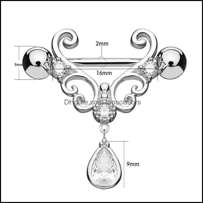 water dropping dangle nipple barbells surgical steel cubic zirconia nipple shield rings for women and girls