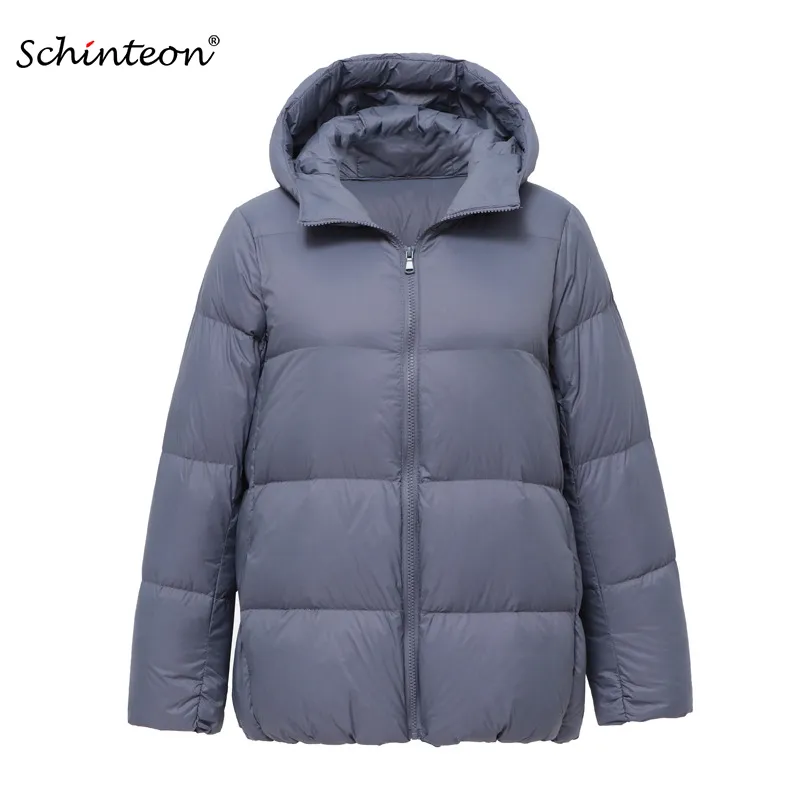 Schinteon Light Down Jacket 90% White Duck Coat Casual Loose Winter Warm Outwear With Hood High Quality 9 Colors 201103