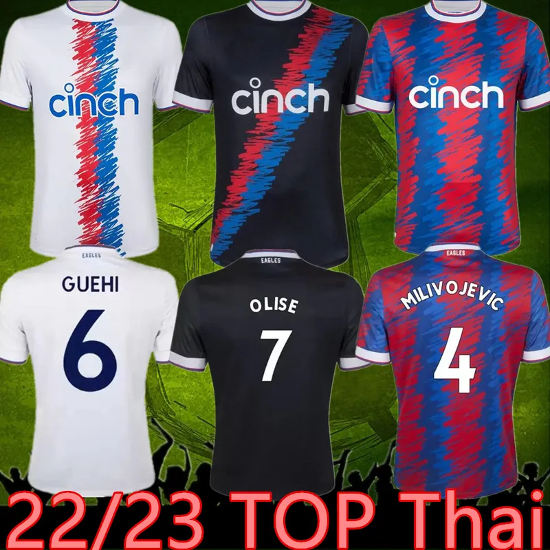 s-4xl 22 23 CRYSTAL OLISE Maillots de football 2022 2023 PALACE ZAHA EZE J.AYEW Extérieur blanc domicile Top Maillot de football BENTEKE SCHLUPP MATETA EDOUARD GALLAGHER uniformes en jersey