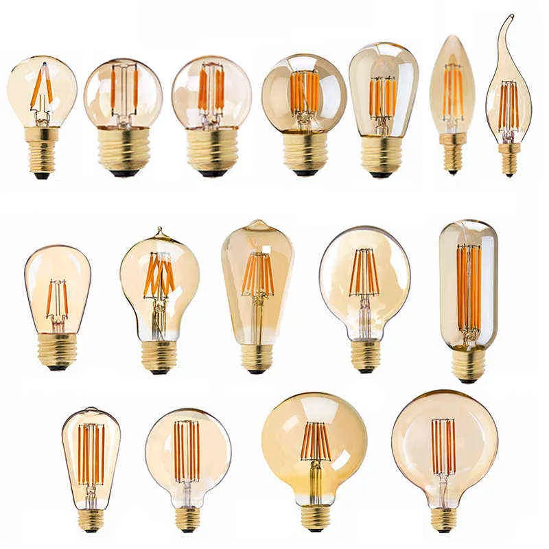 E27 LED lamba Dimmable Filament Ampul E14 220V Altın 1W 3W 4W 6W 8W E12 E26 110V Edison Retro LED ampuller 2200K G40 Dize Ampul H220428