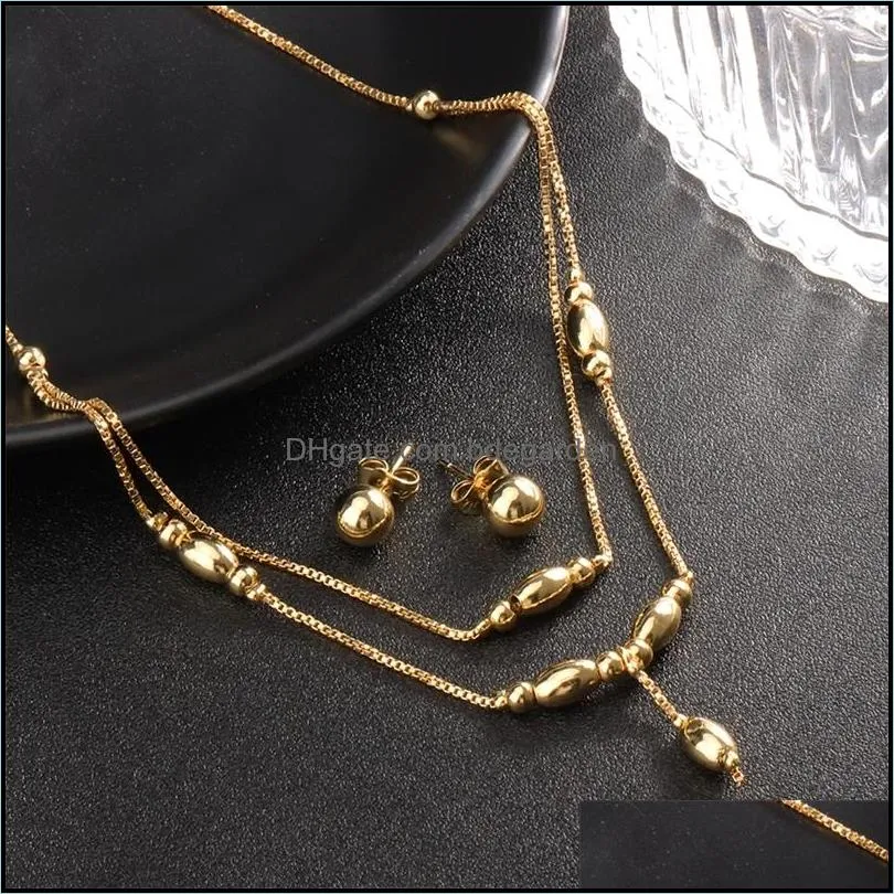 women fashion pendant and earrings copper alloy golden chain choker necklace jewellery set