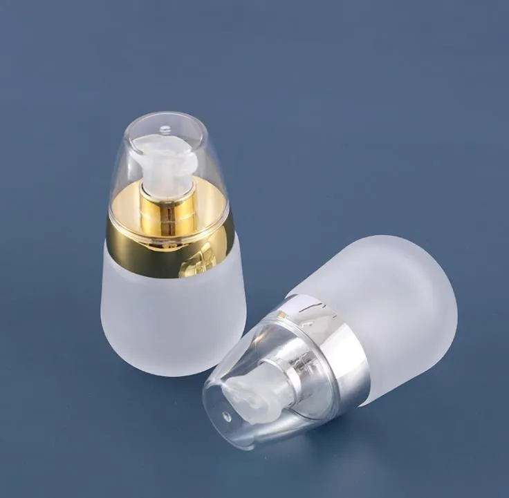 30ml Portable Frosted Clear Glass Lotion Cosmetic Toner Serum Bottle Gold Silver Lid Beauty Makeup Accessories Supplies SN5825