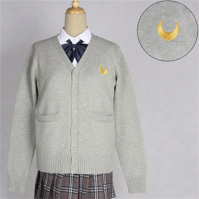 Kläduppsättningar broderi månmönster kvinnor jk skol uniform japan preppy stil söt tröja knitkläder korea flickor avslappnad cardigansclothing