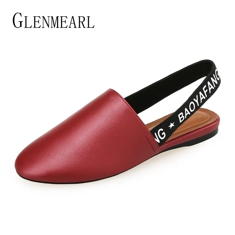 Women Slippers Mules Shoes Flat Slingbacks Woman Sandals Summer Shoes Round Toe Slip On Female Slides Black Red Plus Size Y200423