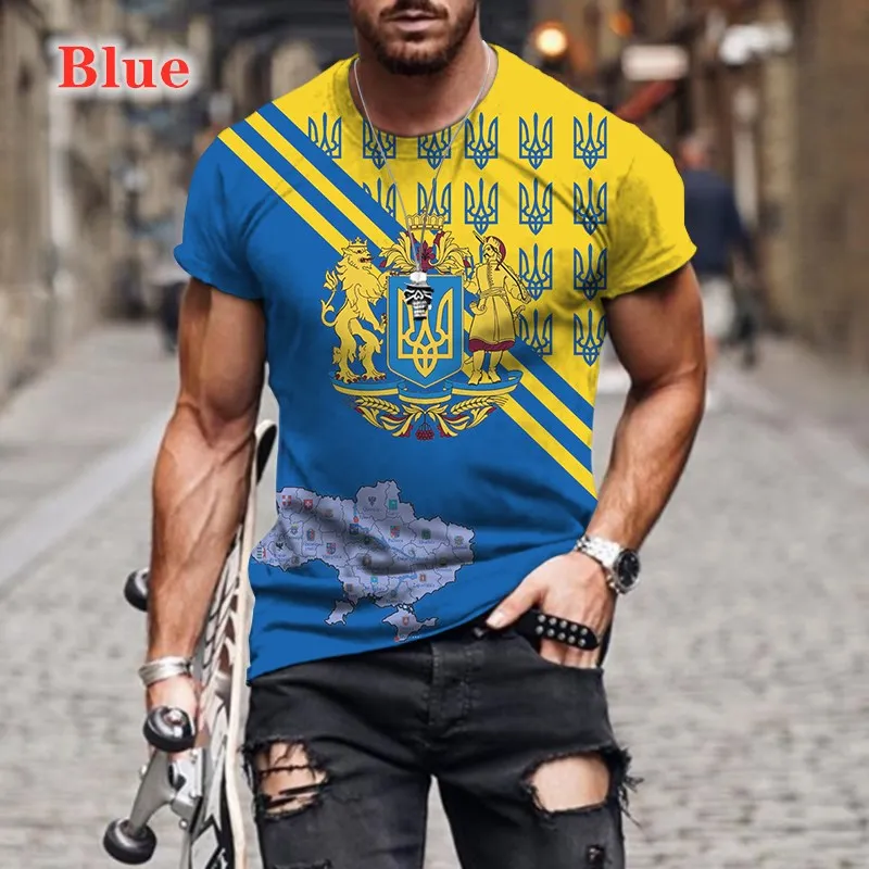 2022 T-shirts masculina bandeira da Ucrânia Ukraine Roupas de grandes dimensões Manga curta Tops 3D Impressão casual para homens Anime Sportswear 005