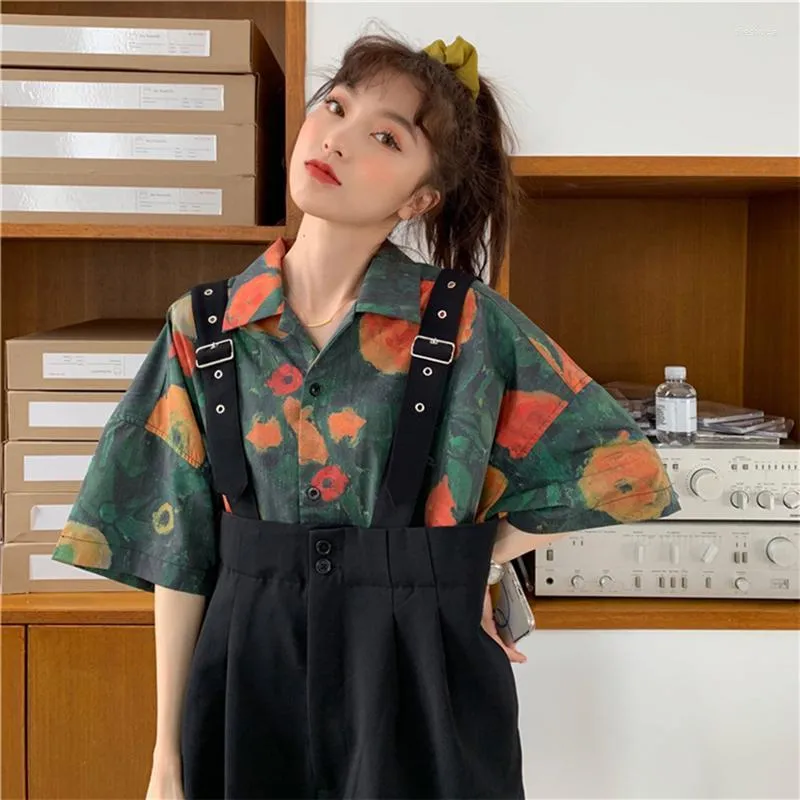 Summer Over Size Jumpsuit Western-style Age-reducing Wide Leg Pants With Flower Shirt Two Piece Set Women's Jumpsuits & Rompers