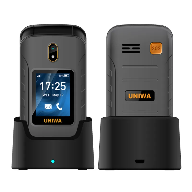 Original UNIWA V909T Full 4G Band-mobiltelefoner stora tryckknappar Flip Phone Dual Screen 0.3MP Camera FM Radio Big Keyboard Elder Man Clamshell Mobiltelefon