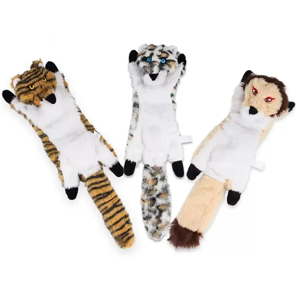 Cachorro gato squeaky brinquedos sem recheio de tigre leopardo leopardo leão pelúcia mastigar animais de estimação brinquedo para pequenos cães médios treinamento