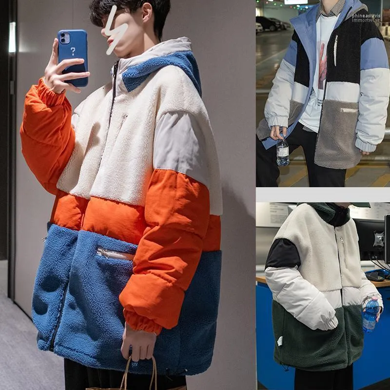 Men's Down & Parkas Contrast Double Sided Jacket Thicken Harajuku Patchwork Loose Couple Winter Korean Ropa De Hombre Coat Men DE50MMF Phin2