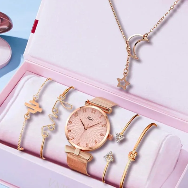Armbanduhren Luxus Frauen sehen elegante weibliche Magnetnetzband Rose Frau Watch Bracelet Montre Femme Reloj Mujerwristwatches