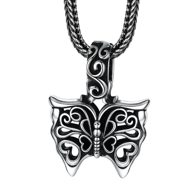 925 sterlingsilver scroll fjäril hänge halsband Amerikanska Europeiska handgjorda antik punk gotisk hip-hop lyx smycken tillbehör presenter