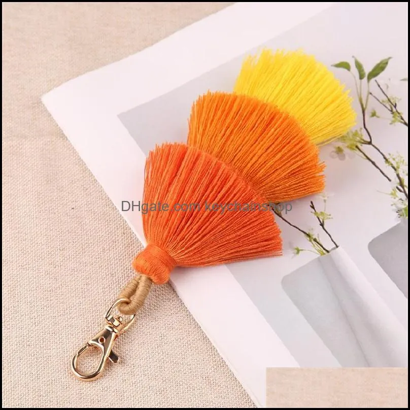 dhl three layers cotton tassel keychain bohemian boho style women bag pendant multicolor handmade key chain 10 colors