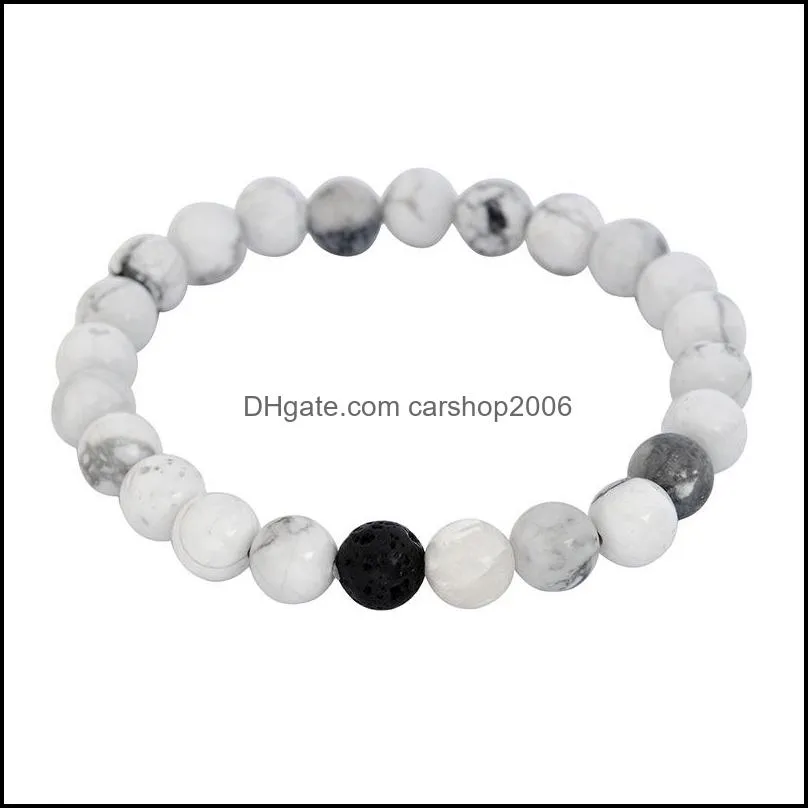 2pcs/Set Natural Stone Strands Black White Beads Mixed Colors Beaded Bracelets Bangles Wristband