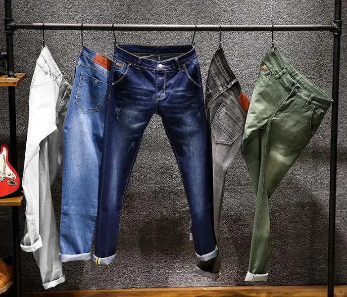 Мужские джинсы моды дизайнер худых мужчин прямые тонкие эластичные мужские повседневные велосипед мужские растягивающие джинсовые брюки классические брюки