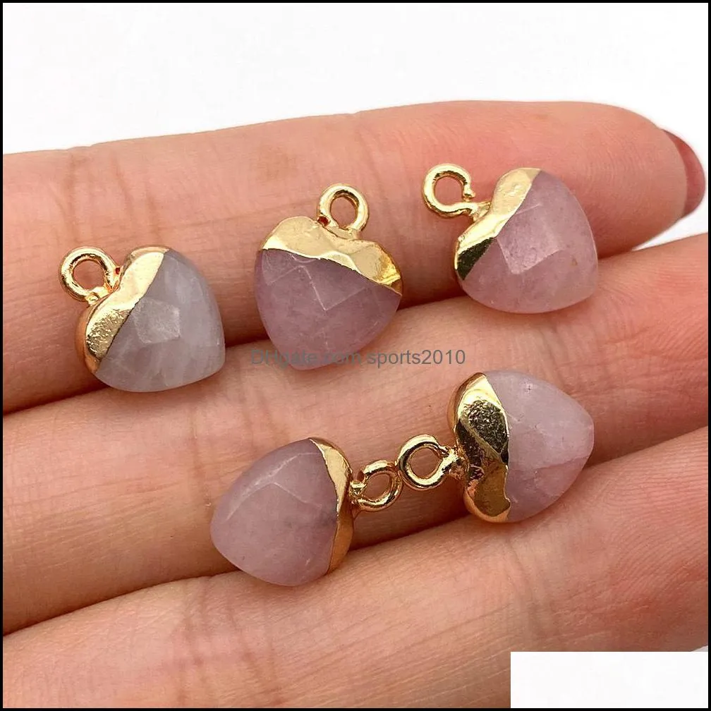 10x14mm gold edge natural crystal heart stone charms rose quartz pendants trendy for jewelry making sports2010