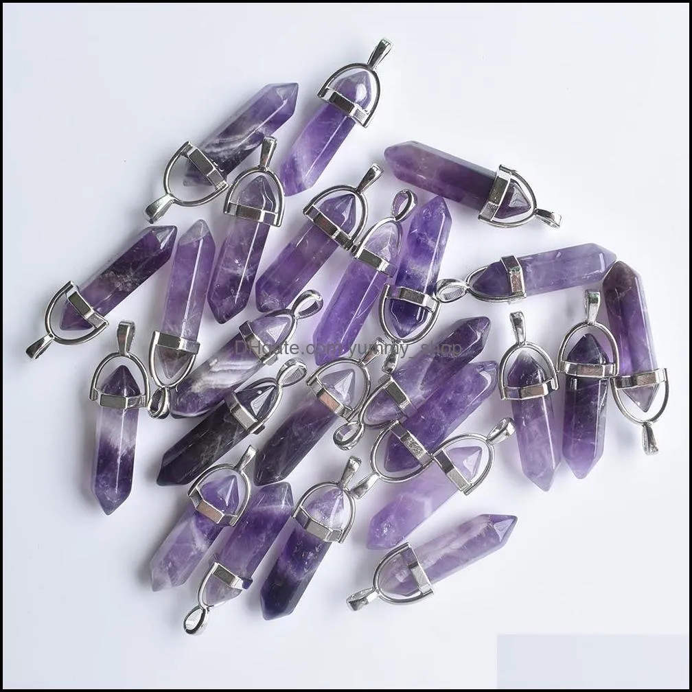 Natural stone Charms Amethyst Hexagonal healing Reiki Point Crystal pendants for jewelry making diy necklace earrings
