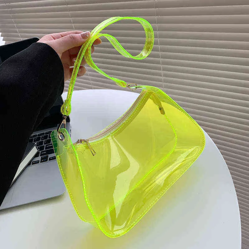 Transparent Women's Bag Spring New Style Atmospheric One Shoulder Underarm Bag Fashion Net Red Method Stick Handbag 220616