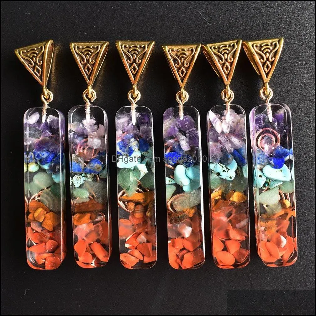 retro colorful chakra natural stone charms amethyst lapis lazuli 7 colors stones pillar pendants wholesale diy necklace
