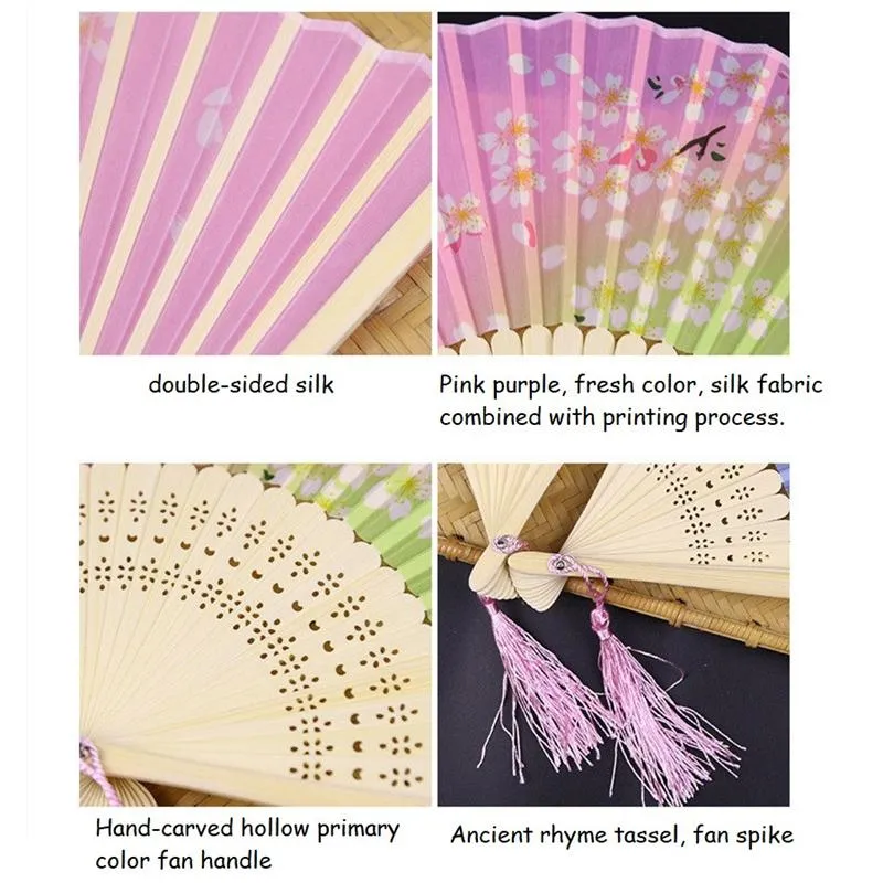 Floral Folding Hand Fans Chinese Style Vintage Hand Fan Bamboo Handheld with Tassel for Women Girls Party Wedding Dancing Decoration Costume MJ0441