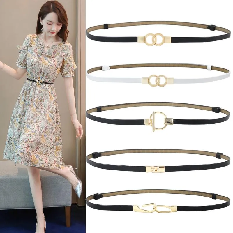 Belts Direct Selling Adjustable Leather Ladies Dress Skinny Thin Women Waist Strap Gold Color Buckle Female FactoryBelts