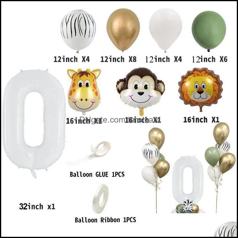 Party Decoration 28pcs Wild One Animal Balloons Set With White Number Balloon For Kids Boy Jungle Birthday Supply