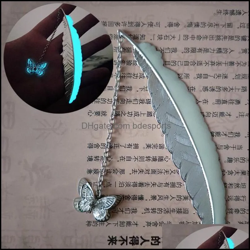 Kawaii Silver Metal Feather Bookmarks Luminous Dragonfly Butterfly Bookmarks For Books Office Stationery Gifts School Supplies