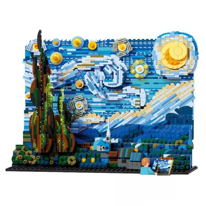 The Starry Night 3001 MOC Art Painting Vincent Van Gogh Bouwstenen Bakstenen Model Educatief speelgoed geschenken voor kinderen 220701