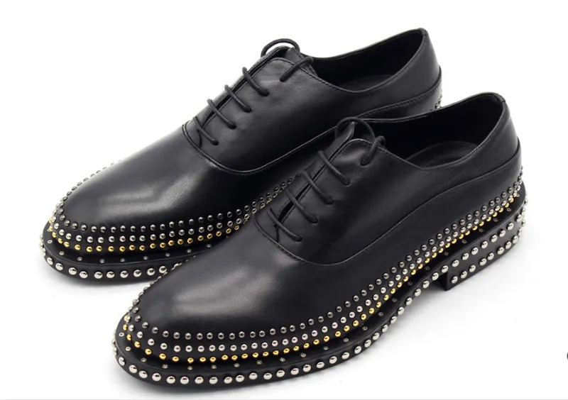 Oxford shoes men Luxury high quality Full cowhide handmade thousand rivets gentleman leather lace black dress shoes for wedding 220321